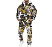 Generisch Y2k Hip Hop - Tuta sportiva da uomo, con cappuccio e pantaloni da jogging, 2 pezzi, tuta sportiva da jogging, alla moda, per il tempo libero, per l'inverno, l'autunno, la corsa, giallo., XXL