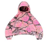 Generisch Y2K Retro Rosa Foglie Camouflage Felpa Uomo Donna Sportiva Casual Felpa con Cappuccio Streetwear Moda Hip Hop Stampa Lose Felpe con Cappuccio, Rosa con cappuccio, XL