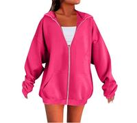 Generisch Y2K Streetwear - Felpa da donna con cappuccio, in tinta unita, con cappuccio, con tasche, con cappuccio, per il tempo libero, Rosa acceso., 3XL