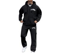 Generisch Y2K Streetwear - Tuta da allenamento da uomo, con stampa a lettere, 2 pezzi, unisex, con cappuccio e pantaloni da jogging, per il tempo libero, per lo sport, O nero., L