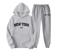 Generisch YORK - Felpa da donna con cappuccio e pantaloni da jogging, unisex, per il tempo libero, con stampa di lettere, comoda tuta per coppie