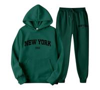 Generisch YORK - Felpa da donna con cappuccio e pantaloni da jogging, unisex, per il tempo libero, con stampa di lettere, comoda tuta per coppie
