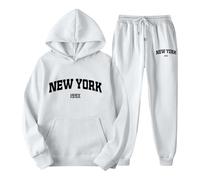 Generisch YORK - Felpa da donna con cappuccio e pantaloni da jogging, unisex, per il tempo libero, con stampa di lettere, comoda tuta per coppie