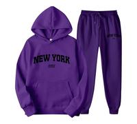 Generisch YORK - Felpa da donna con cappuccio e pantaloni da jogging, unisex, per il tempo libero, con stampa di lettere, comoda tuta per coppie