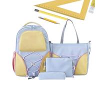 Generisch Zaino per la scuola, set con 4 tasche messenger, grande volume, con astuccio, per libri di, cancelleria, università, vita quotidiana, giovani, viaggi, shopping, viaggi brevi, Blu, vedi