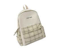 Generisch Zaino scolastico per la scuola, per studenti, con chiusura lampo, a quadretti, beige., Einheitsgröße