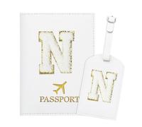 Generisch ZVRSUA Porta Passaporto Bianco ed Etichette per Valigie con Lettere,Custodia Passaporto Italiano da Viaggio per Donne, Accessori Viaggio Regalo per Donna/Adolescenti/Ragazze(N