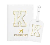 Generisch ZVRSUA Porta Passaporto Bianco ed Etichette per Valigie con Lettere,Custodia Passaporto Italiano da Viaggio per Donne, Accessori Viaggio Regalo per Donna/Adolescenti/Ragazze(K