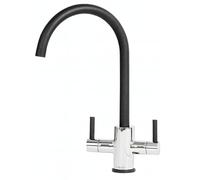 Genesis - Rubinetto miscelatore da cucina, corpo cromato con beccuccio nero, doppia leva, rubinetto moderno per cucina britannica
