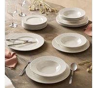 Geneviève Lethu 545867 - Servizio da tavola in porcellana bianca, 18 pezzi per 6 persone, piatti piani, piatti fondi, piatti da dessert, decorazione goffrata collezione Calais Caudry