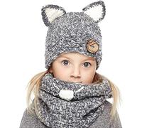 Genfien Bambini Knit Caldo Berretti Cappello Ragazzi Girs Animale Cappuccio Sciarpa Set Pile Liner Cap Berretti Cappello Circonferenza del cappello 42-44 cm