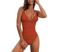 Genfien Costumi da Bagno Interi con Scollo a V Donna Elegante Push Up Swimsuit Tracolla Backless Slim Controllo Addominale Beachwear