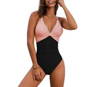 Genfien Costumi da Bagno Interi con Scollo a V Donna Elegante Push Up Swimsuit Tracolla Backless Slim Controllo Addominale Beachwear