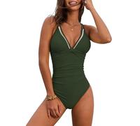 Genfien Costumi da Bagno Interi con Scollo a V Donna Elegante Push Up Swimsuit Tracolla Backless Slim Controllo Addominale Beachwear