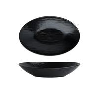 GENHAOSAN Piatti Piatto fondo a forma di uovo con motivo Quicksand, piatto da insalata in ceramica, piatto ovale, piatto da snack, stoviglie for hotel e ristoranti Stoviglie Per La Cena(Black)