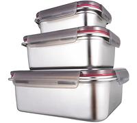 GENICOOK Contenitori salvafreschezza in acciaio inox, Contenitore di Cibo con coperchio ermetico, set da 3 pezzi, per la cucina