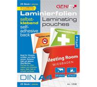 Genie 12538 DIN A4 Laminating Pouches with self-Adhesive Backing, Glossy, Transp