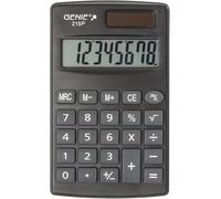 Genie 215 - Calcolatrice tascabile a 8 cifre, a energia solare e a batteria, design compatto, colore: Grigio