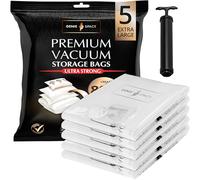 GENIE SPACE Sacchetti Sottovuoto Premium per Vestiti e Biancheria, EXTRA LARGE 100x80 cm (5 Pezzi) con Pompa da Viaggio - Riutilizzabili, Ermetici e Anti-odore per Armadi, Cassetti e Valigie