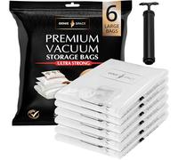 GENIE SPACE Sacchetti Sottovuoto Premium per Vestiti e Biancheria, LARGE 80x60 cm (6 Pezzi) con Pompa da Viaggio - Riutilizzabili, Ermetici e Anti-odore per Armadi, Cassetti e Valigie