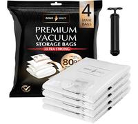 GENIE SPACE Sacchetti Sottovuoto Premium per Vestiti e Biancheria, MAXI 110x90cm (4 Pezzi) con Pompa da Viaggio - Riutilizzabili, Ermetici e Anti-odore per Armadi, Cassetti e Valigie