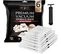 GENIE SPACE Sacchetti Sottovuoto Premium per Vestiti e Biancheria - Set Misto 6 (2XL, 2L, 2M) con Pompa da Viaggio, Riutilizzabili, Ermetici e Antiodore per Armadi e Valigie