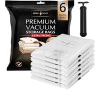 GENIE SPACE Sacchetti Sottovuoto Premium per Vestiti e Viaggi, SMALL 60×40 cm (6 Pezzi) con Pompa da Viaggio - Riutilizzabili, Ermetici e Anti-odore per Abbigliamento, Biancheria e Accessori