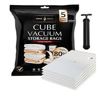 GENIE SPACE - Sacchetti sottovuoto salvaspazio Premium incredibilmente robusti | 5 x EXTRA LARGE (100x80x38cm) | Ermetici e riutilizzabili | Guadagna l'80% di spazio | Vestiti, lenzuola, e altro..