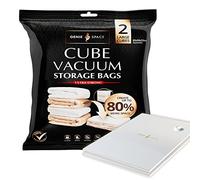 GENIE SPACE Sacchetti Sottovuoto Tipo Cubo Premium per Vestiti e Biancheria, LARGE 80×60×32 cm (2 Pezzi) - Riutilizzabili, Ermetici e Anti-odore per Armadi, Soffitte e Guardaroba