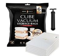 GENIE SPACE Sacchetti Sottovuoto Tipo Cubo Premium per Vestiti e Biancheria, LARGE 80×60×32 cm (6 Pezzi) con Pompa da Viaggio - Riutilizzabili, Ermetici e Anti-odore per Armadi, Soffitte e Guardaroba