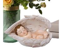 Genikeer Statue Presepe - Artigianato Sacro - Bambino Dormiente In Resina Con D'Angelo Decorazione Per Tavolino Davanzale Comodino Vetrina Libreria