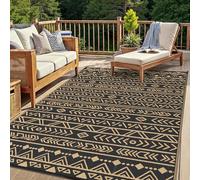 GENIMO Tappeto da Esterno 6x9 FT (183x274 cm) Design Boemo Nero e Marrone, Impermeabile Reversibile per Giardino, Terrazza, Eventi - Grande Formato