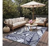 GENIMO Tappeto da Esterno Grande 6x9 FT (183x274 cm) in Blu/Bianco, con Disegno Botanico, Reversibile, Impermeabile e Antiscivolo, Resistente UV, per Giardino Ampio, Terrazza, Patio, Pieghevole