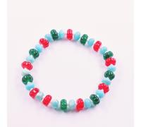 Genine Red & Green Pumpkin Aventurine + Larimar Quartz Gemstone Stretch Bracele