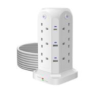Genio della ricarica compatta, ciabatta multipresa a torre con protezione da sovratensione PD20W e porta USB-C, spina piatta per un posizionamento