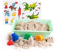 Genio Kids Set Sabbia Magica per Bambini, Sabbia Naturale di 1kg con Accessori - con Sabbiera e 4 Formine Castello di sabbia, Regalo per Bambini, Ragazzi e Ragazze (Classic)