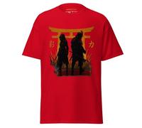 Geniogoods Maglietta ispirata a Assassin's Creed Shadows, opera d'arte di Samurai delle ombre realizzata dai fan con design Torii Gate, guerriero giapponese e estetica Shinobi per giocatori, Rosso, L