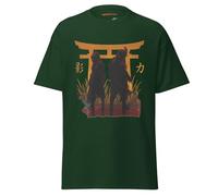 Geniogoods Maglietta ispirata a Assassin's Creed Shadows, opera d'arte di Samurai delle ombre realizzata dai fan con design Torii Gate, guerriero giapponese e estetica Shinobi per giocatori, Verde, L