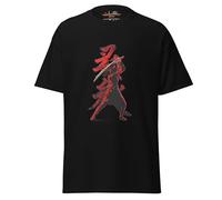 Geniogoods Maglietta ispirata a Assassin's Creed Shadows, opera d'arte Naoe Samurai realizzata dai fan con design rosso e nero, estetica guerriero giapponese per giocatori, Nero , L