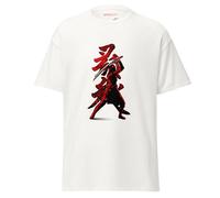 Geniogoods Maglietta ispirata a Assassin's Creed Shadows, opera d'arte Naoe Samurai realizzata dai fan con design rosso e nero, estetica guerriero giapponese per giocatori, bianco, L