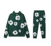 Geniric Unisex Y2K Tracksuit 2-Piece Set - Hooded Long-Sleeve Sweatshirt & Trousers with Flower/Kapok/Foam Print, Plus Size Available, Casual Sports Jogging Hip Hop Streetwear (green,XXL)