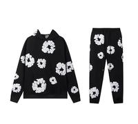 Geniric Unisex Y2K Tracksuit 2-Piece Set - Hooded Long-Sleeve Sweatshirt & Trousers with Flower/Kapok/Foam Print, Plus Size Available, Casual Sports Jogging Hip Hop Streetwear (black,XL)