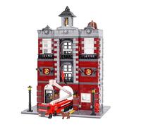 Geniteen Set di Blocchi Da Costruzione Casa Caffè Costruzione Decorazioni Per La Casa Creative Modulari Vista Stradale Giocattoli Architettura Casa (Caserma dei pompieri)