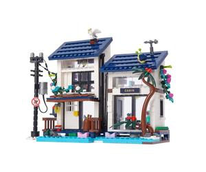 Geniteen Set Di Mattoncini Per Costruire Una Casa Al Mare, Villa Per Vacanze Al Mare, 813PCS Giocattoli Creativi Per l'Architettura Di Case Con Vista Sulla Strada (Casa da Spiaggia)