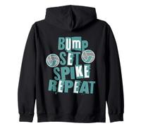 Genitori Ragazze Pallavolo Bump Set Spike Repeat Teal & Gray Felpa con Cappuccio