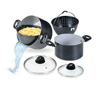 Genius Cerafit Magic Pot - Set di pentole da 6 pezzi, 20 cm + 24 cm, pentola da 3,7 l + 6,3 l, con filtro e coperchio in vetro, per una facile cottura, scolare e servire, pentola per pasta per tutti i