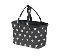 Genius Falko Light - Borsa per la spesa con stelle bianche, 22 l, pieghevole, con fondo e tracolla da viaggio, colore: Grigio - Stelle bianche, Grigio - Stelle bianche, Minimal