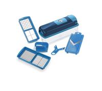 Genius Nicer Dicer - Affettaverdure intelligente, 6 pezzi, affettaverdure da cucina, per grattugiare e tagliare a cubetti, tagliainsalata, tagliafrutta manuale, contenitore da 800 ml, blu