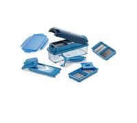 Genius Nicer Dicer - Affettaverdure intelligenti, 10 pezzi, per grattugiare cubi, affettatrice per frutta manuale, contenitore da 800 ml, con coperchio blu
