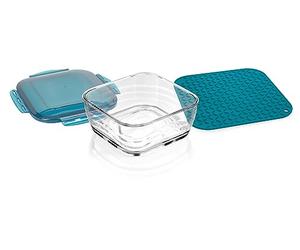 Genius Nicer Dicer Chef Professional - Contenitore in vetro con coperchio, 3 pezzi, 2,8 l, con tappetino in silicone, tappetino antiscivolo, adatto al forno